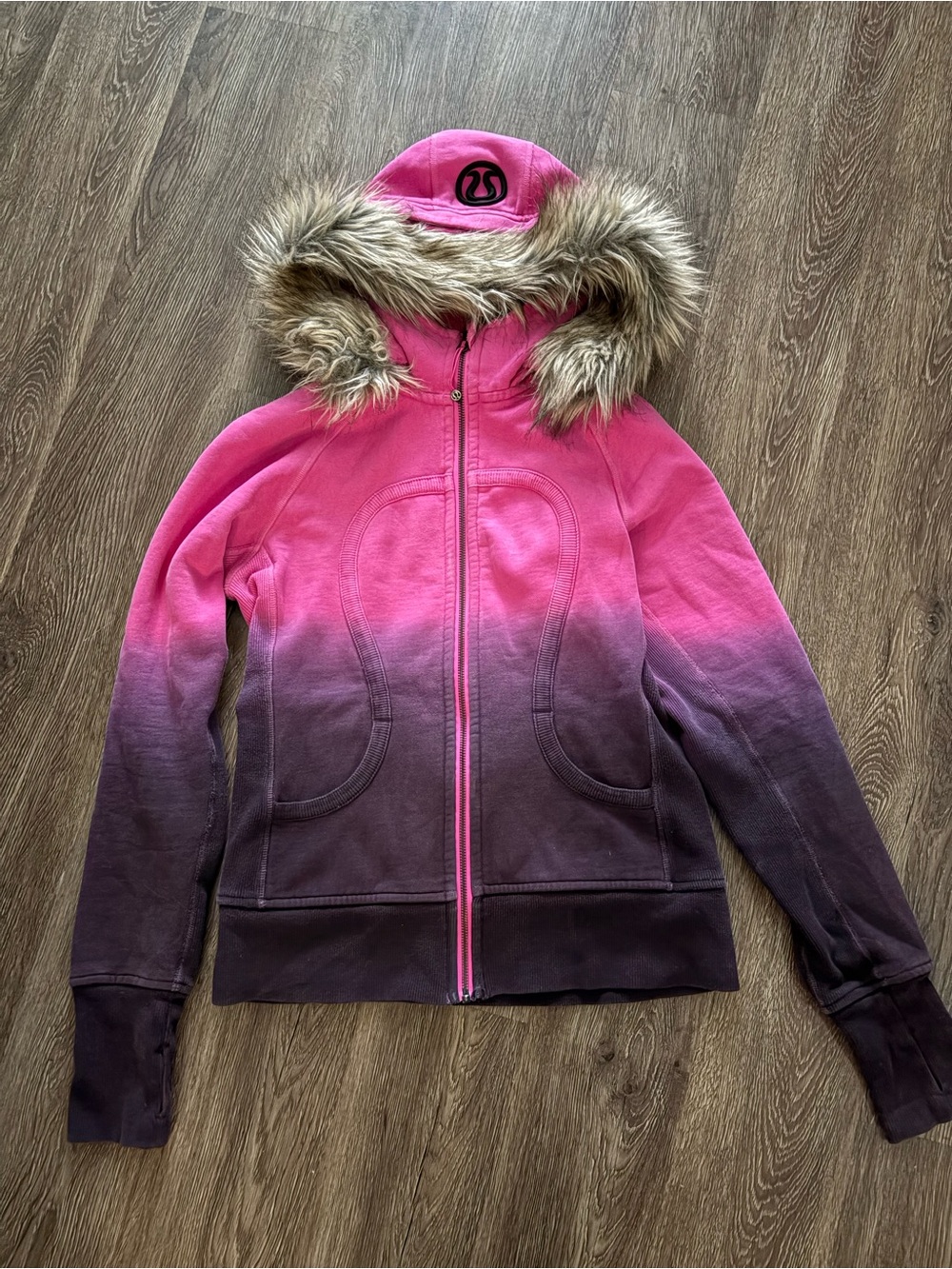 Lululemon Pink to Purple special edition ombré scuba hoodie with removable Fur